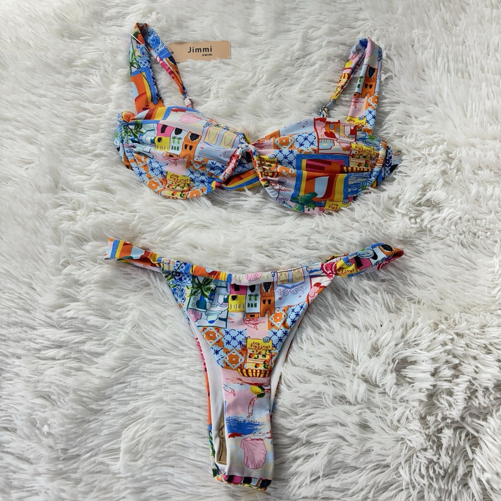 Jimmi Swim Naranja Bikini Set Size Small S Colorful Mediterranean Tile Print NEW - Picture 4 of 8